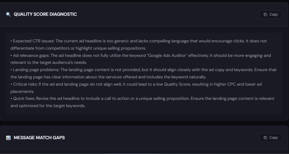 Quality Score optimizer preview